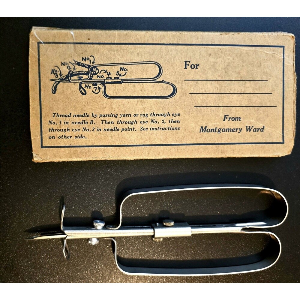 Vintage New Montgomery Ward Rug Shuttle Punch Needle Craft Tool Original Box